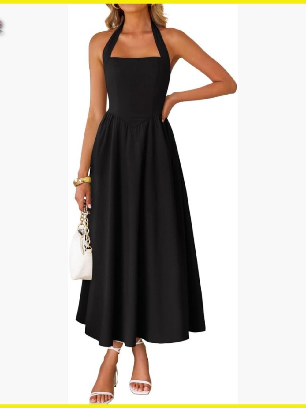 Sleeveless Halter Midi Dress Off Shoulder High Waist Flowy Beach Wedding Guest
